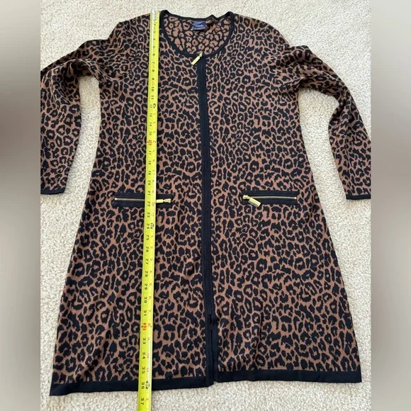 Rafaella Duster Dress Women's M Black & Brown Animal Print Leopard Zipper Knit - Picture 7 of 11